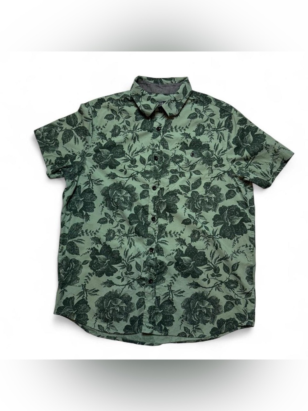 Eighty Eight Brand Green Floral Short Sleeve Button Up Shirt Mens Size S